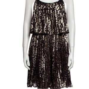 Halston Heritage Gold Silk Tiered Dress